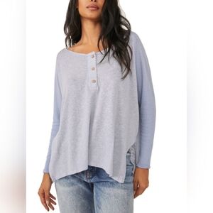 We The Free Women's Light Blue Henley Long Sleeve Top Size M
